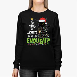 Is This Jolly Enough Black Cat Merry Christmas Tree Lights Longsleeve Tee 2 2