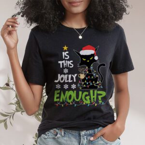 Is This Jolly Enough Black Cat Merry Christmas Tree Lights T Shirt 1 2