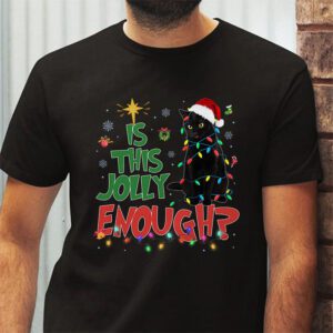 Is This Jolly Enough Black Cat Merry Christmas Tree Lights T Shirt 2 1