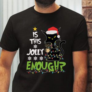 Is This Jolly Enough Black Cat Merry Christmas Tree Lights T Shirt 2 2