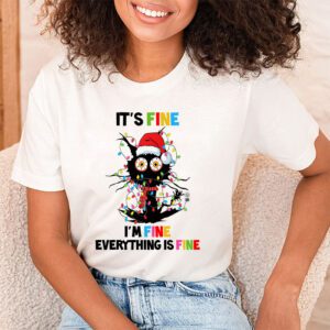 Its Fine Im Fine Everything Is Fine Christmas Cat Santa T Shirt 1 1