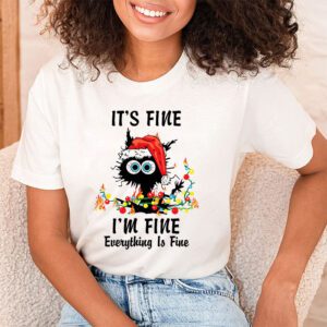 Its Fine Im Fine Everything Is Fine Christmas Cat Santa T Shirt 1