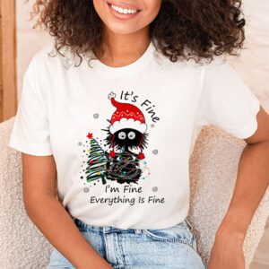 Its Fine Im Fine Everything Is Fine Christmas Cat Santa T Shirt 1 4