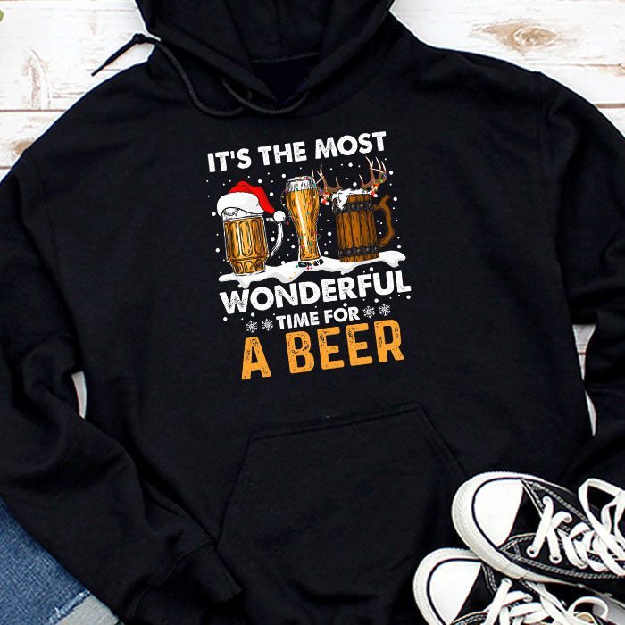 Its-The-Most-Wonderful-Time-For-A-Beer-Santa-Hat-Christmas-Hoodie It's The Most Wonderful Time For A Beer Santa Hat Christmas Hoodie