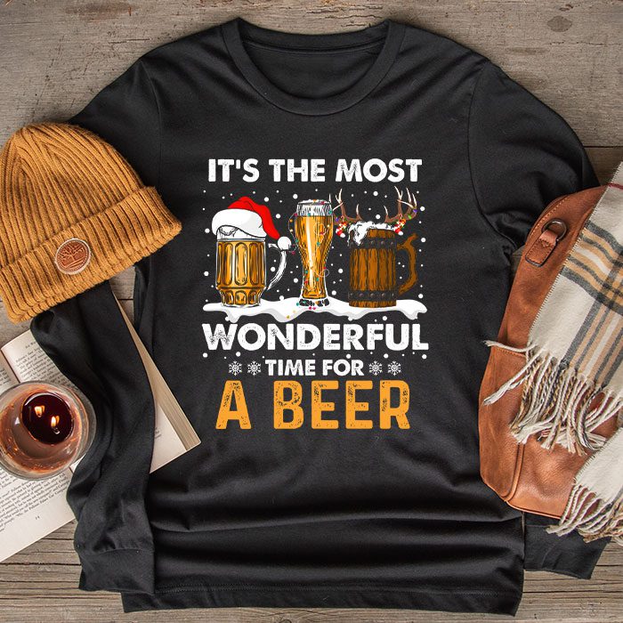 Its-The-Most-Wonderful-Time-For-A-Beer-Santa-Hat-Christmas-Longsleeve-Tee It's The Most Wonderful Time For A Beer Santa Hat Christmas Longsleeve Tee