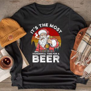 It's The Most Wonderful Time For A Beer Santa Hat Christmas Longsleeve Tee