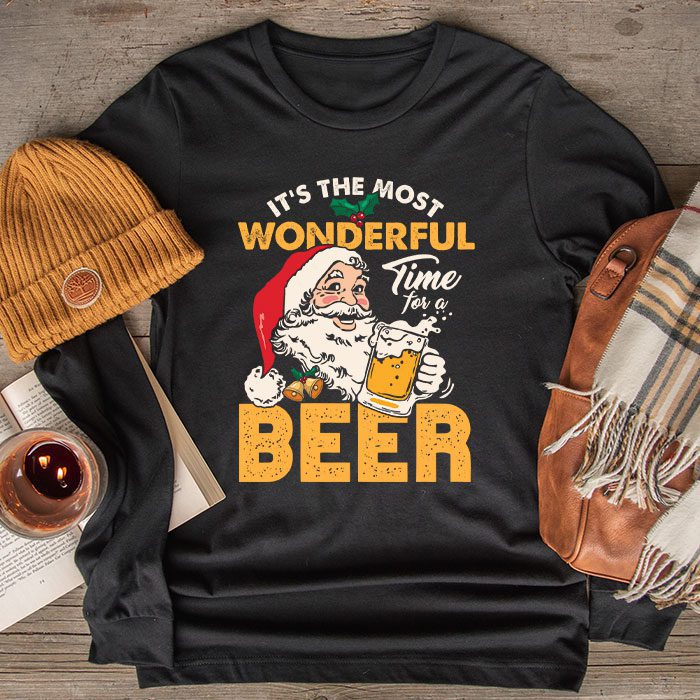 Its-The-Most-Wonderful-Time-For-A-Beer-Santa-Hat-Christmas-Longsleeve-Tee It's The Most Wonderful Time For A Beer Santa Hat Christmas Longsleeve Tee