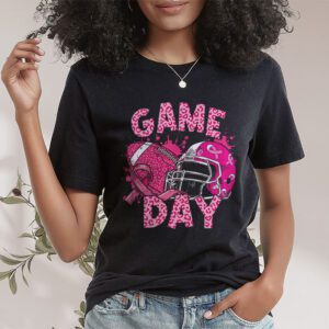 Leopard Game Day Pink American Football Tackle Breast Cancer T Shirt 1