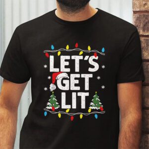 Lets Get Lit Drinking Santa Hat Christmas Lights Funny T Shirt 2 2