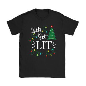 Let's Get Lit Drinking Santa Hat Christmas Lights Funny T-Shirt