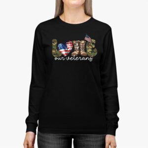 Love Our Veterans Heart USA Flag Camouflage Army Boots Proud Longsleeve Tee 2 1