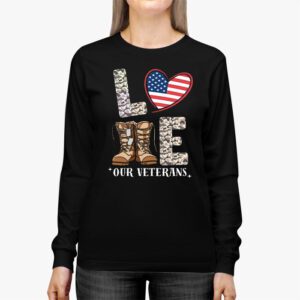 Love Our Veterans Heart USA Flag Camouflage Army Boots Proud Longsleeve Tee 2 3