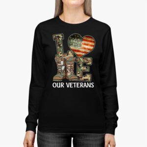 Love Our Veterans Heart USA Flag Camouflage Army Boots Proud Longsleeve Tee 2