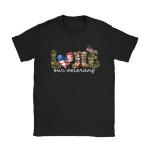 Love Our Veterans Heart USA Flag Camouflage Army Boots Proud T-Shirt