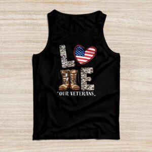 Love Our Veterans Heart USA Flag Camouflage Army Boots Proud Tank Top