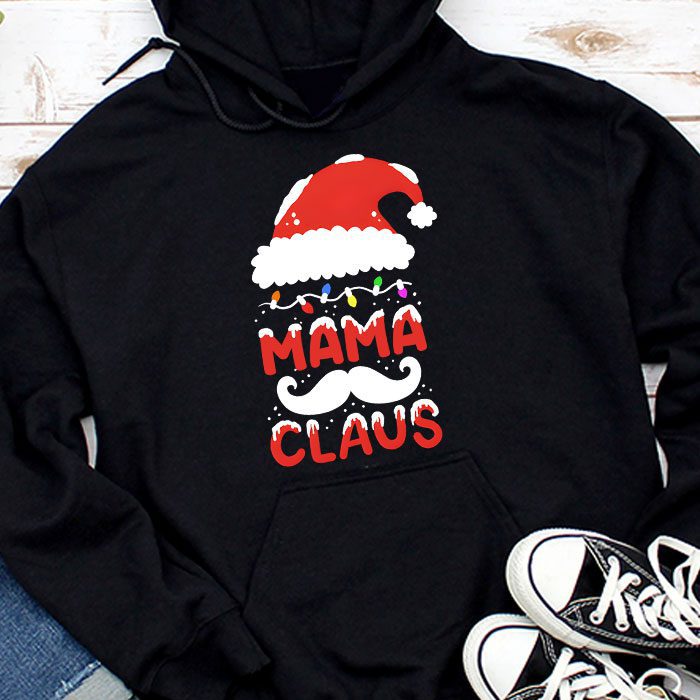 MAMA Claus Shirt Christmas Lights Pajama Family Matching Hoodie