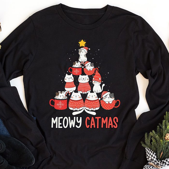 Meowy-Catmas-Cat-Christmas-Tree-Xmas-Girls-Boys-Funny-Santa-Longsleeve-Tee-1 Meowy Catmas Cat Christmas Tree Xmas Girls Boys Funny Santa Longsleeve Tee 1 1