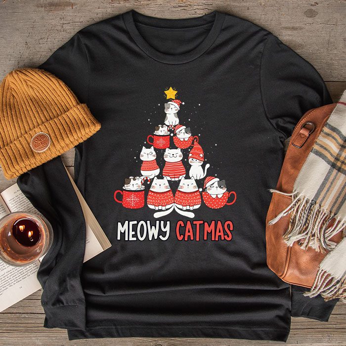 Meowy-Catmas-Cat-Christmas-Tree-Xmas-Girls-Boys-Funny-Santa-Longsleeve-Tee Meowy Catmas Cat Christmas Tree Xmas Girls Boys Funny Santa Longsleeve Tee