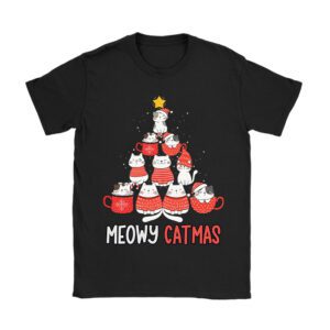 Meowy Catmas Cat Christmas Tree Xmas Girls Boys Funny Santa T-Shirt