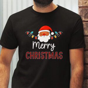 Merry Christmas Buffalo Plaid Red Santa Hat Xmas Pajamas T Shirt 2 3