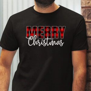 Merry Christmas Buffalo Plaid Red Santa Hat Xmas Pajamas T Shirt 2