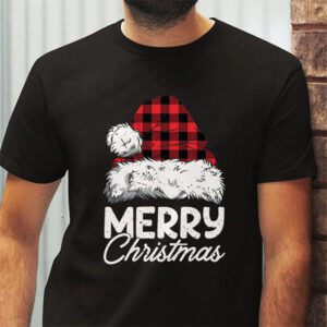 Merry Christmas Buffalo Plaid Red Santa Hat Xmas Pajamas T Shirt 2 4