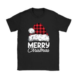 Merry Christmas Buffalo Plaid Red Santa Hat Xmas Pajamas T-Shirt