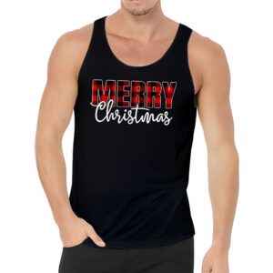 Merry Christmas Buffalo Plaid Red Santa Hat Xmas Pajamas Tank Top 3