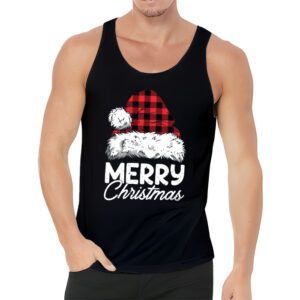 Merry Christmas Buffalo Plaid Red Santa Hat Xmas Pajamas Tank Top 3 4