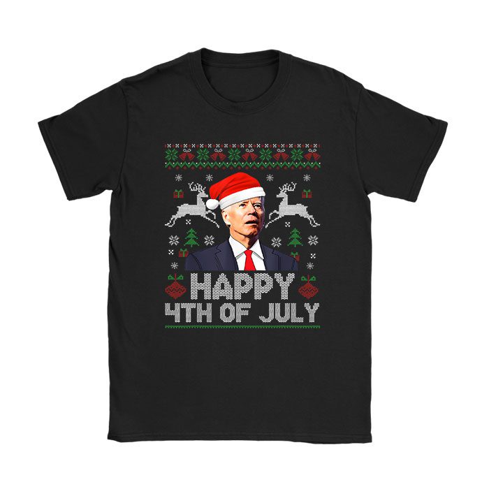 Merry Christmas Funny Joe Biden Happy 4th of July Ugly Xmas T-Shirt