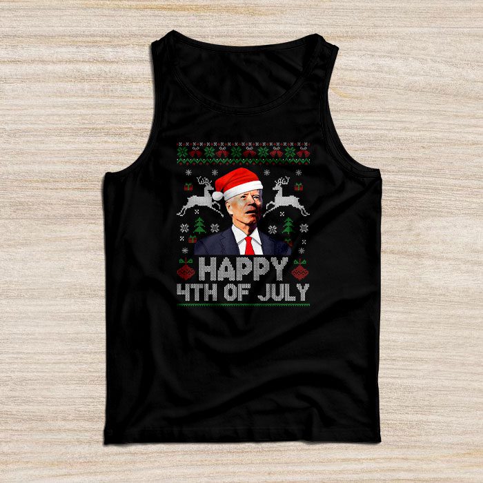 Merry Christmas Funny Joe Biden Happy 4th of July Ugly Xmas Tank Top