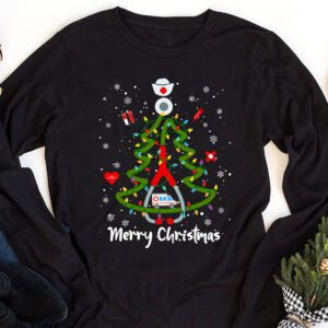 Merry Christmas Nurse Xmas Scrub Top Women Stethoscope Longsleeve Tee 1 2