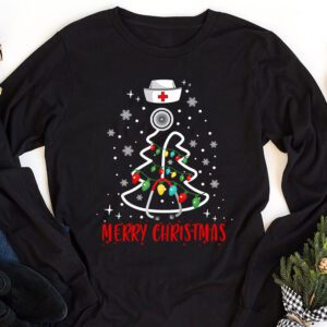 Merry Christmas Nurse Xmas Scrub Top Women Stethoscope Longsleeve Tee 1 3