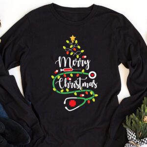 Merry Christmas Nurse Xmas Scrub Top Women Stethoscope Longsleeve Tee 1 5