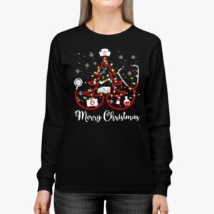 Merry Christmas Nurse Xmas Scrub Top Women Stethoscope Longsleeve Tee 2 1