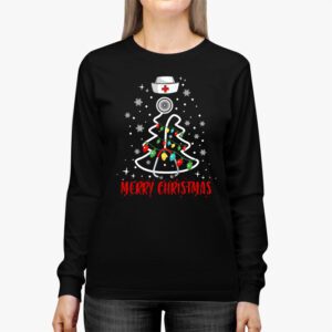 Merry Christmas Nurse Xmas Scrub Top Women Stethoscope Longsleeve Tee 2 3