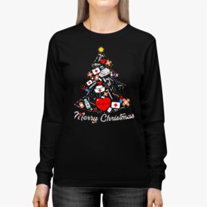 Merry Christmas Nurse Xmas Scrub Top Women Stethoscope Longsleeve Tee 2
