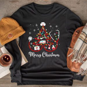 Merry Christmas Nurse Xmas Scrub Top Women Stethoscope Longsleeve Tee