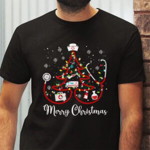 Merry Christmas Nurse Xmas Scrub Top Women Stethoscope T Shirt 2 1