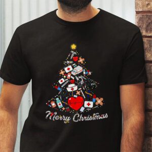 Merry Christmas Nurse Xmas Scrub Top Women Stethoscope T Shirt 2