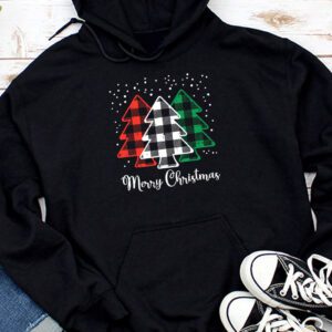 Merry Christmas Tree Xmas Buffalo Plaid Red White Green Hoodie