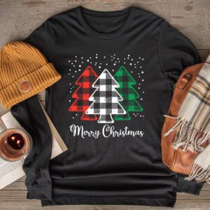 Merry Christmas Tree Xmas Buffalo Plaid Red White Green Longsleeve Tee