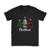 Merry Christmas Tree Xmas Buffalo Plaid Red White Green T-Shirt