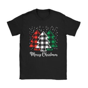 Merry Christmas Tree Xmas Buffalo Plaid Red White Green T-Shirt