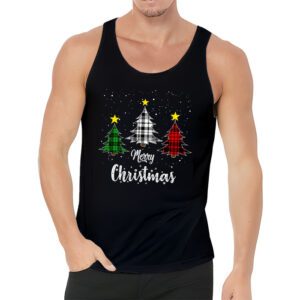 Merry Christmas Tree Xmas Buffalo Plaid Red White Green Tank Top 3