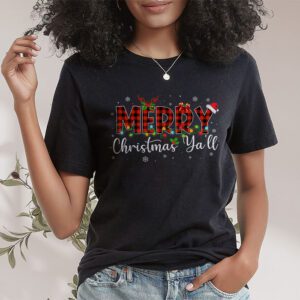 Merry Christmas Yall Reindeer Santa Hat Buffalo Red Plaid T Shirt 1 3