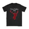 Merry Christmas Ya'll Reindeer Santa Hat Buffalo Red Plaid T-Shirt