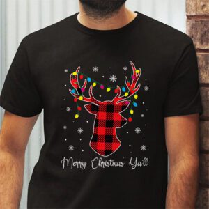 Merry Christmas Yall Reindeer Santa Hat Buffalo Red Plaid T Shirt 2 1