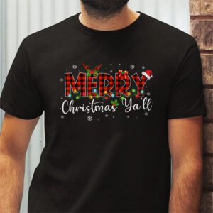 Merry Christmas Yall Reindeer Santa Hat Buffalo Red Plaid T Shirt 2 3