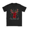 Merry Christmas Ya'll Reindeer Santa Hat Buffalo Red Plaid T-Shirt